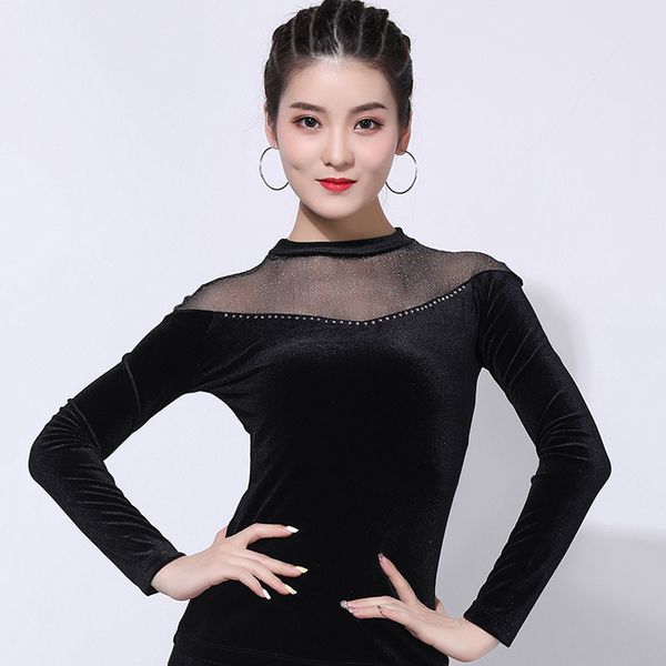 

new latin dance shirts adults black long sleeve samba tango salsa cha cha rumba dancing clothes performance wear dnv12487, Black;red