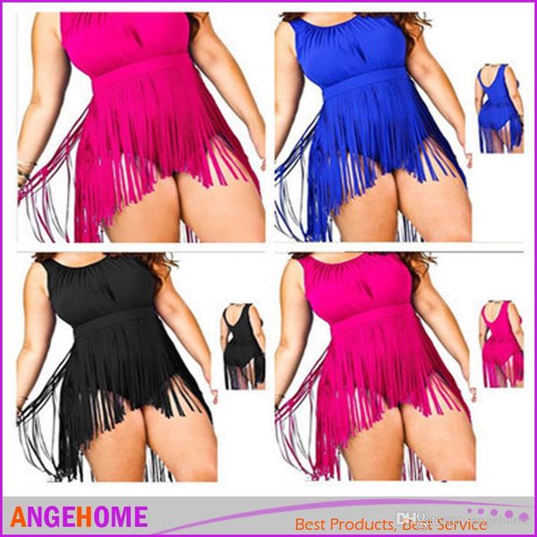 

new summer women high waist plus size fringe swimwear swimsuit tassel beach dress bodysuit biquini, White;black