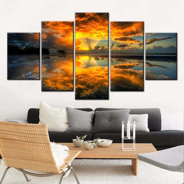 

modern nordic wall art picture canvas 5 panel sunrise nature landscape hd print painting modular poster living room home decor