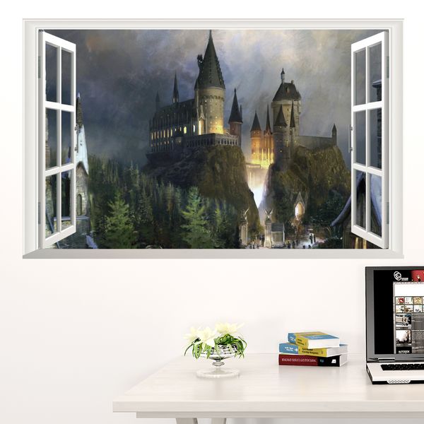 Generic 3d Windows Harry Potter Hogwarts Magic School Castle Living Room Kids Bedroom Decorative Wall Decal Decor Sticker Decor Stickers Decor
