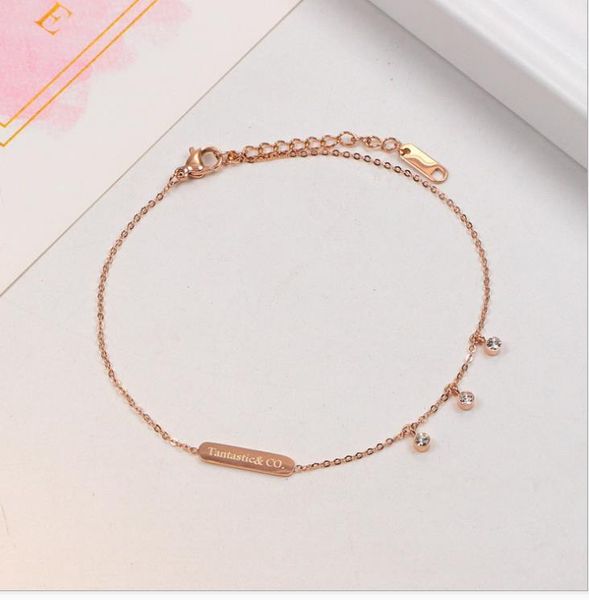 

diamond letter titanium steel foot chain rose gold 18k diamond pendant hand ornament, Red;blue
