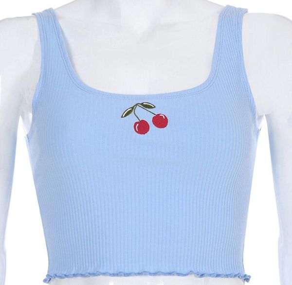 

summer embroidery cherry casual striped tank women, White