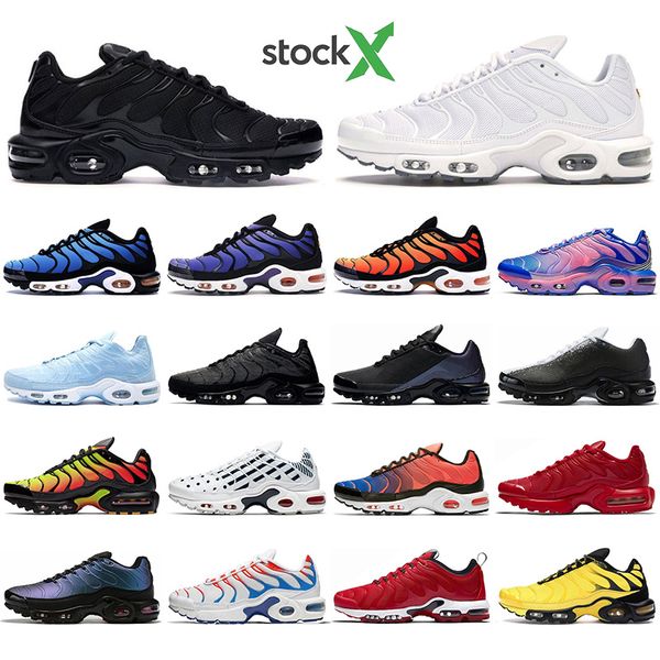

with socks tn plus men running shoes triple black white hyper blue voltage purple pimento yellow bright mens trainers sport sneakers, White;red