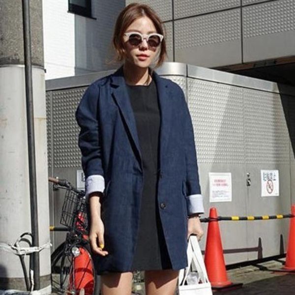

women's suits & blazers 2021 spring fashion women suit collar solid color single breasted blazer casual loose mid-length tide v286, White;black