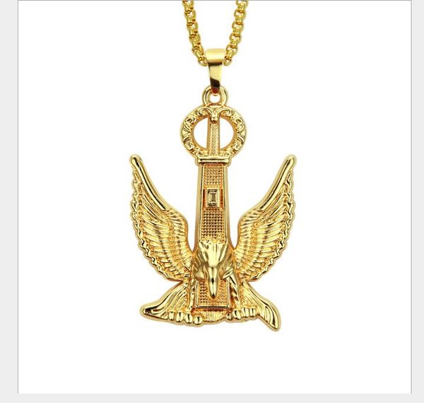 Wholesale New Accessories 18k Three Dimensional Golden Eagle Pendant Necklace European And American Hip Hop Jewelry Glass Pendant Necklace Letter