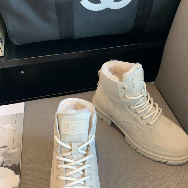 

shoes women autumn and winter wild fashion british style wild leather lace plus velvet mid heel boots martin boots wool boots women 99855, Black