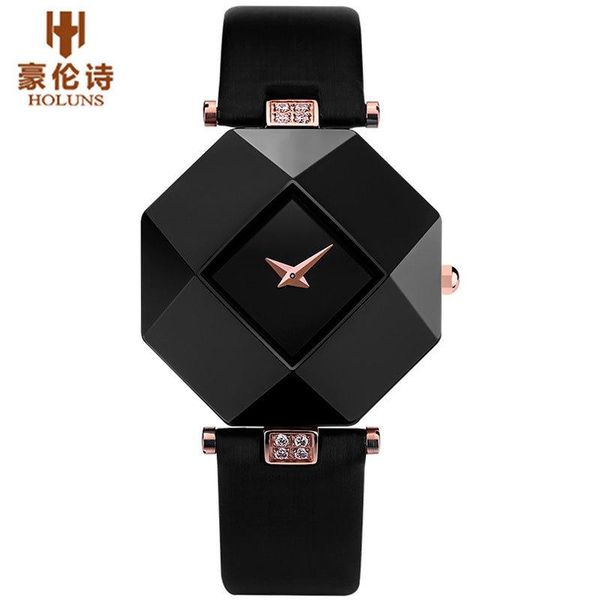 

holuns luxury leather watches women creative ceramic diamond dial fashion casual genuine elegant ladies quartz wrist watchy1883009, Slivery;brown