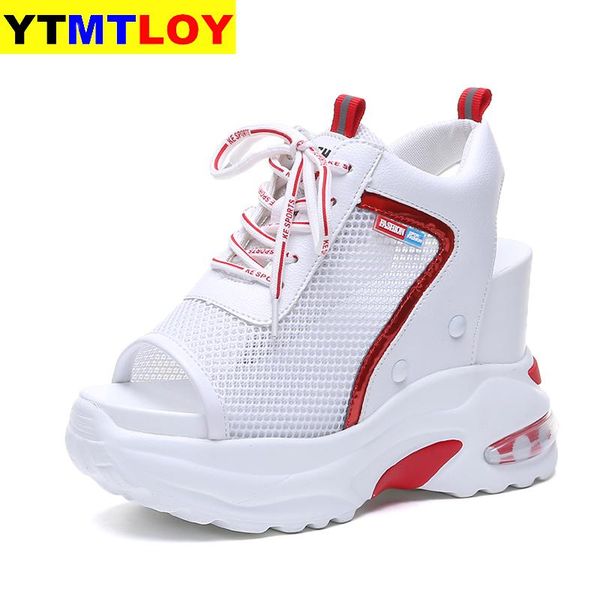 

new ankle boots shoes women summer hollow high slope fish mouth single thick bottom wedges short high heels 10cm platform, Black