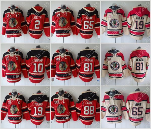 

88 kane 2019 Chicago Blackhawks Hoodies Jerseys 2 Keith 19 Toews 10 sharp 81 hossa 65 shaw 18 Savard 50 Crawford Hockey Hooded Sweatshirt