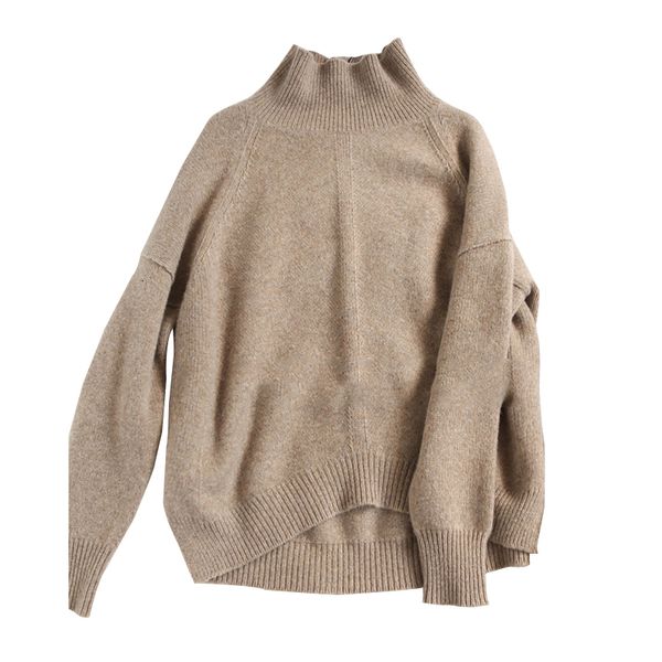 

european women in autumn and winter with high collars and woolen sweaters great jersey women with loose caramel colors, White;black