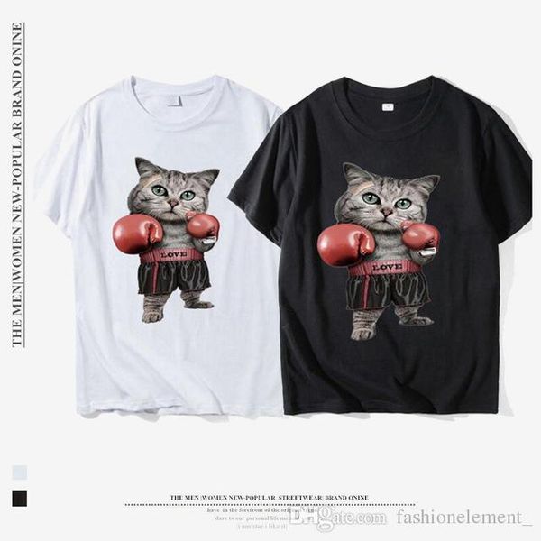 

бокс кошка печатных короткий рукав футболки мультфильм животных короткий рукав рубашки мужская хлопок футболка спорт повседневная футболка, White;black