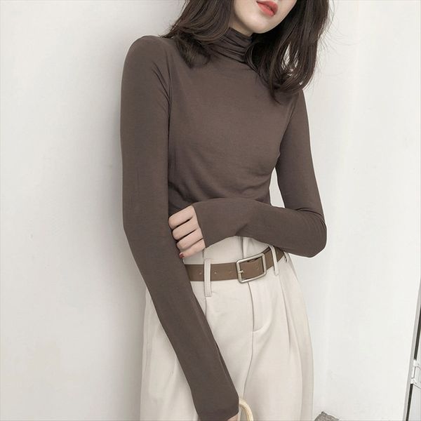 

ge ming cattle mask stretch high collar modal long sleeve gray t-shirt women's base shirt thin ny61, White