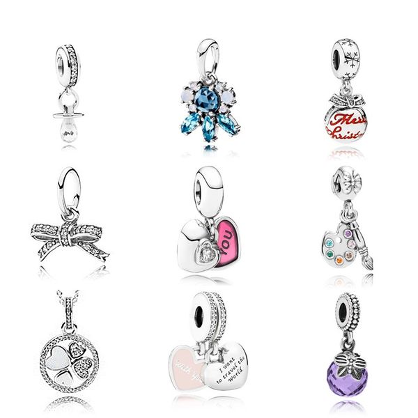 

new 925 sterling silver pandora bow tie pendant heart to heart charm beads collocation bracelet diy bracelet factory wholesale, Black