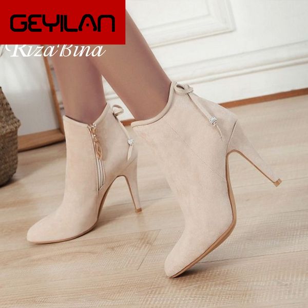 

size 32-48 4 colors women ankle boots thin heels bowtie zipper bling women shoes sweet simple boots footwear, Black