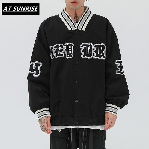 

2020 hip hop v-neck baseball jacket men casual letter embroidery mens cotton jacket windbreaker fashion coat streetwear, Black;brown