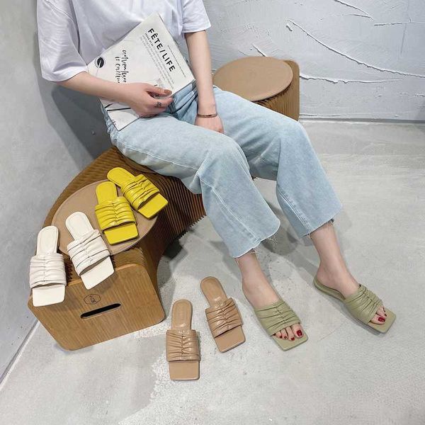 

rubber flip flops square toe flat shoes female ladies' slippers slides low slipers women hawaiian 2020 fashion, Black