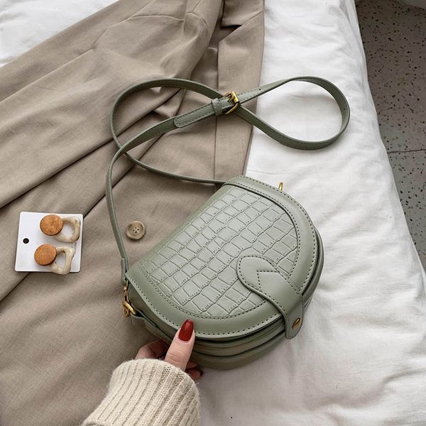 

stone pattern saddle bag 2020 fashion new pu leather women's handbag mini shoulder messenger bag