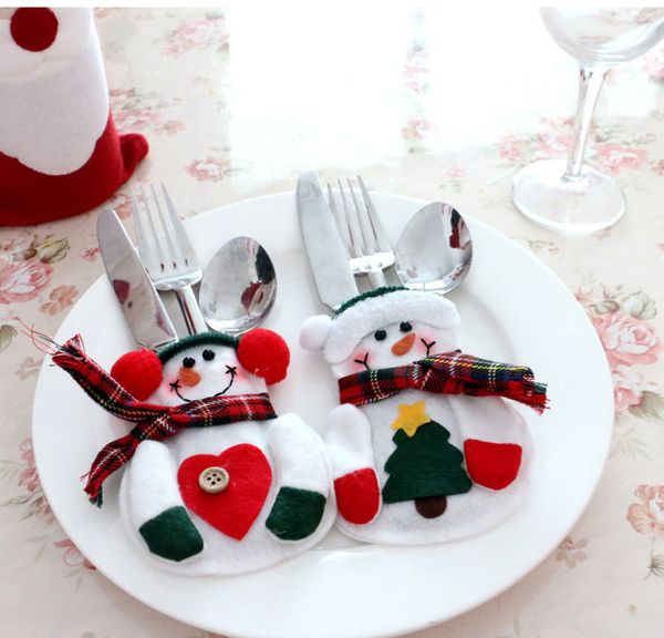

table decorations fork pocket pouch christmas decoration snowman santa claus tableware fork knife holder bag dinner 2pcs