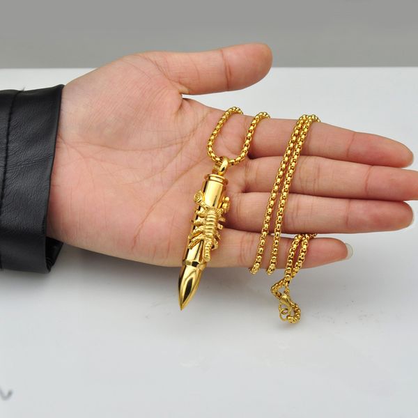 

хип-хоп ювелирные изделия стимпанк золотой цвет титана из нержавеющей стали себе животных скорпион пуля ожерелья для мужчин ювелирные издели, Silver