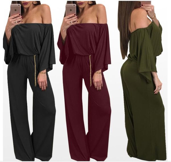 

spring and summer 2020 new amazon european and american designer women's one line off shoulder leisure one-piece pants women fc, Black;gray