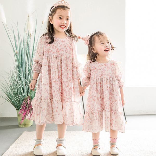 

NEW girls Kids Designer Clothes Summer 9/10 Sleeve Pink Leopard Print Chiffon Girl dress Lolita girls Clothing dresses