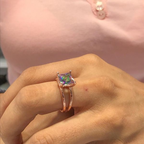 

baget square mystic z stone special quality silver ring, Golden;silver