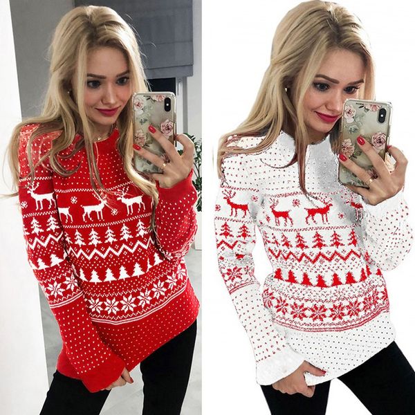 

christmas sweater women xmas christmas print sweatshirts long sleeve shirt pullover pull femme sueter mujer invierno 2019, White;black