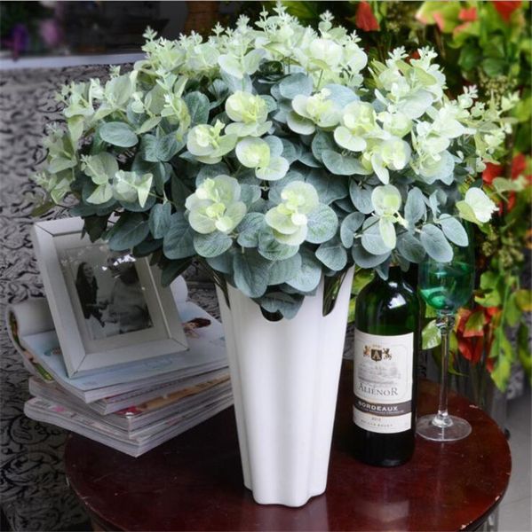 16 Köpfe künstliche gefälschte Blätter Eukalyptusblätter Blumenstrauß Seide künstliche Blätter Home Dekoration DIY Blume Pflanze Faux Laub Großhandel