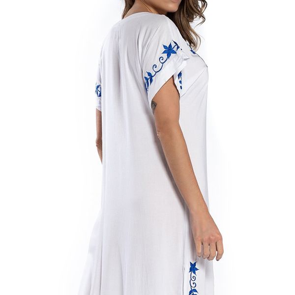 

embroidery cottonlong beach cover up pareo beach kaftan robe plage white dress summer swim cover up vestido playa mujer, Blue;gray