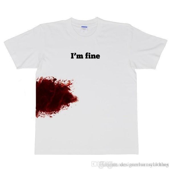 

iam fine letters bloody tshirt mens summer white short sleeved funny tshirt, White;black
