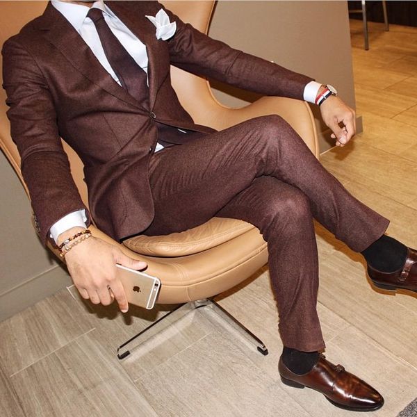 Groomsmen color caffè Smoking dello sposo da sposa 2019 Cotone due bottoni Abiti da uomo Matrimonio/Promo/Cena Best Man Blazer (giacca + pantaloni)