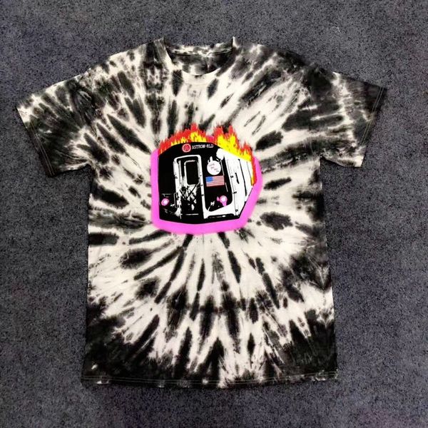 

new travis scott astroworld sicko tee burning train t shirt usa hip hop men aw women tie dyeing o-neck fashion t-shirt, White;black