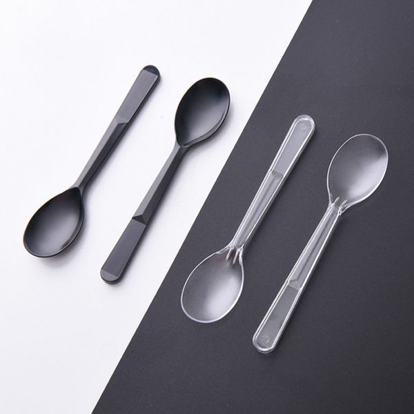 

100 шт. / пакет одноразовые прозрачные черные ложки пластиковые ps мороженое ложка кофе перемешивание ложка для кухни
