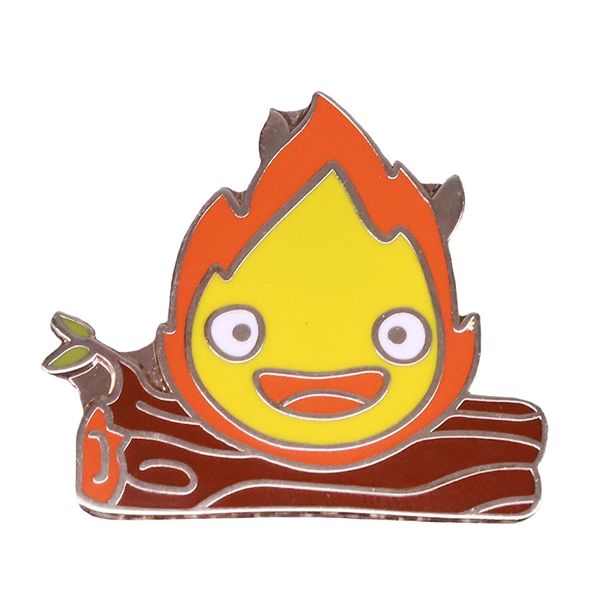 

Happy Calcifer брошь движущийся замок Howl жесткий эмаль булавка огненный демон значки ми