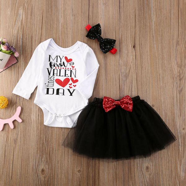 

my first valentine's kid baby girl outfits clothes romper skirt dress, White