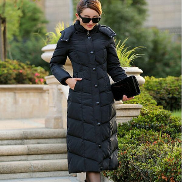 

ailooge new 2017 winter coat women outwear hooded thicken casual slim long down jacket women parkas plus size m-4xl, Black