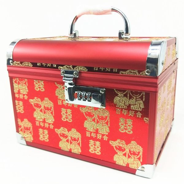 

large capacity cosmetic case suitcase bag watch jewelry storage travel safety box red password with mirror toolbox luggage bags