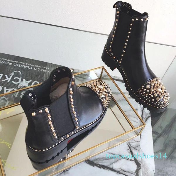 

new arrival brand women girls designer luxury red bottom shoes studded spikes party footwear autumn winter high women casual t14, Black