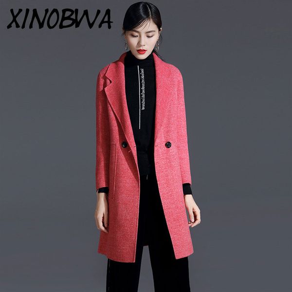 

europe women winter high street fashion turn down collar double breasted double-sided 100%woolen coats female office blends, Black