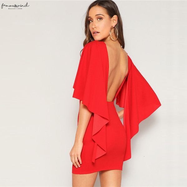 

open back cloak sleeve summer mini dress women glamorous round neck slim fit solid night out party dress, Black;gray