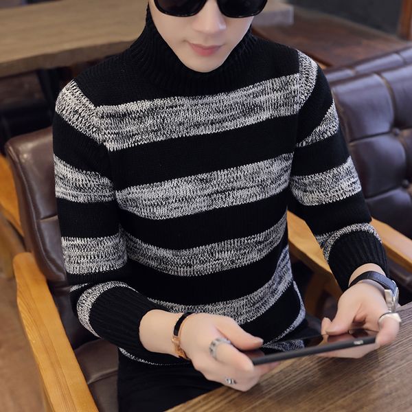 

2018 pullover masculino black sweater men sweater pullover long sleeve turtleneck han edition fashion tide garment knitting, White;black