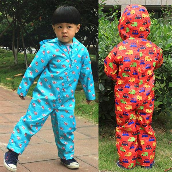 

1-5 years kids waterproof raincoat students hooded jumpsuit girls boys rainsuit cartoon rainwear 1-5 years cusgz, Red;brown