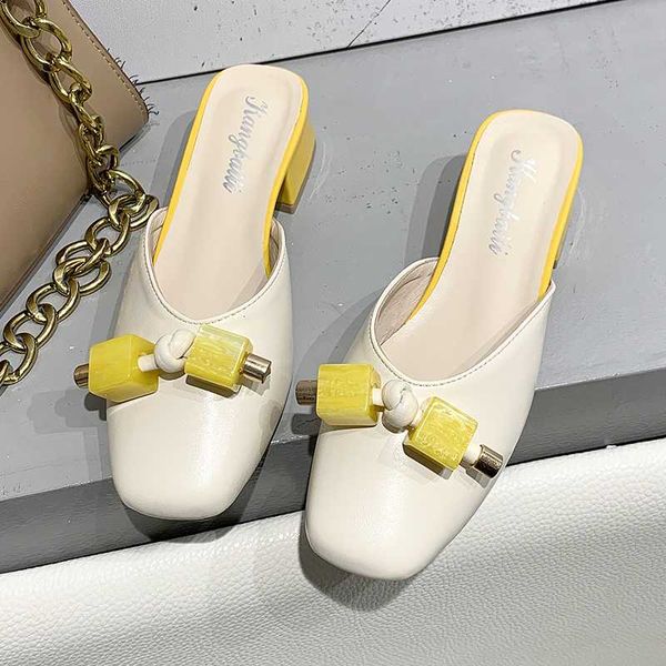 

2020 brand designer new summer slippers 4 cm square heel shoes high heels women pumps casual slides sandals b236, Black