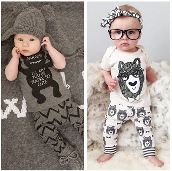

kids clothing 2 styles baby boys clothing sets little monsters short sleeve t-shirt + trousers 2 piece sets baby boy clothes fj94, White