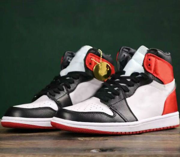 

2019 new leather sneakersog 1 high satin wmns black toe 1s red men women basketball shoes