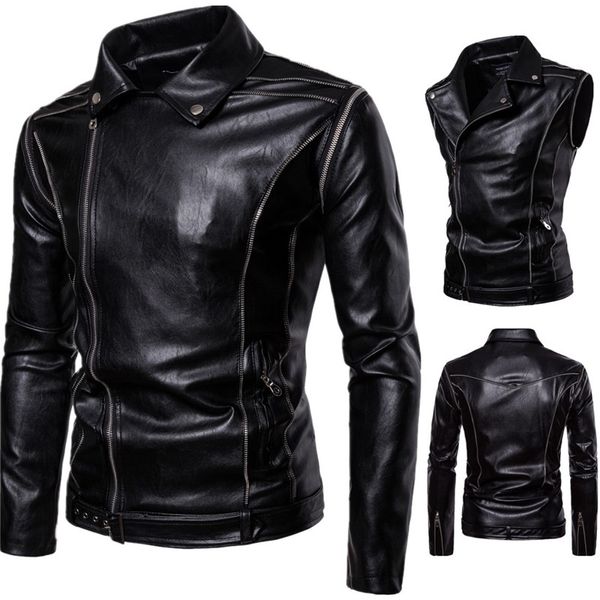 

casual men pu leather jacket locomotive detachable sleeves jackets clothing for male motorcycle autumn, Black;brown
