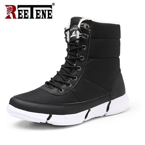 

2019 winter new high-plush men snow boots casual warm large size men cotton boots winter lightweight lace up men's, Black