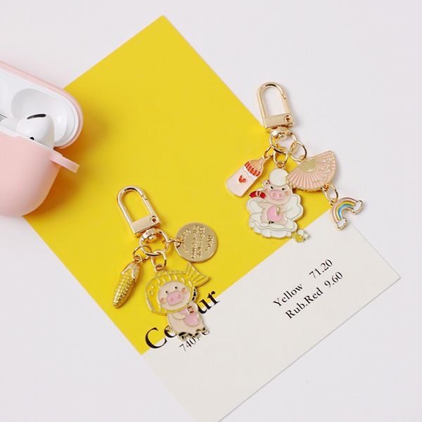 

ins cute cartoon fortune piggy decorative chain key chain, Silver