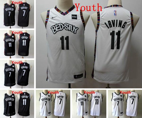

new kid 11 kyrie irving vancouver brooklyn nets jersey black white 7 kevin durant city edition stitched youth basketball jerseys, Black;red