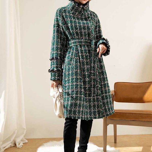 

tvvovvin loose fit green plaid tweed split big size woolen coat parkas new long sleeve women fashion tide utumn winter 2020 1488, Black